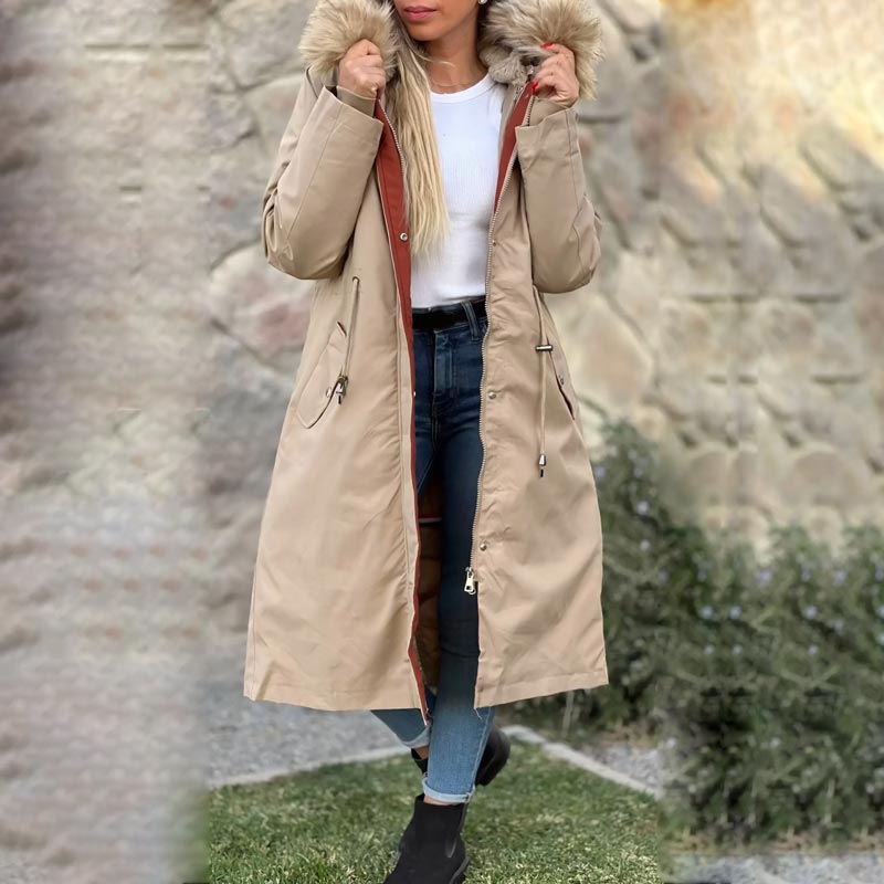 ❄️ Zimní speciály ❄️ Dámský zimní kabát s kapucí a kožešinovým límcem Casual Parka Coat