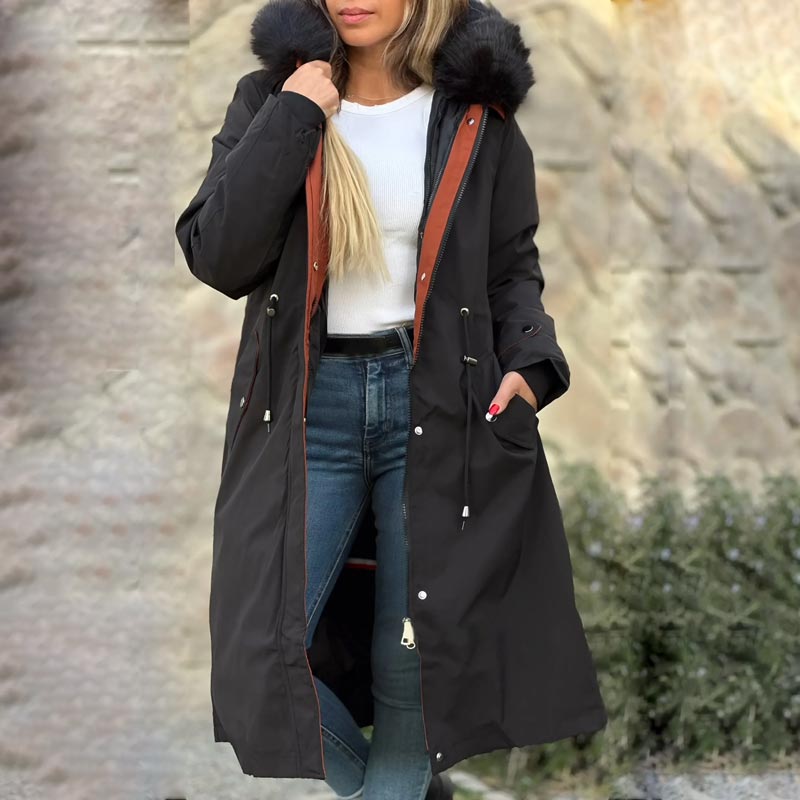 ❄️ Zimní speciály ❄️ Dámský zimní kabát s kapucí a kožešinovým límcem Casual Parka Coat