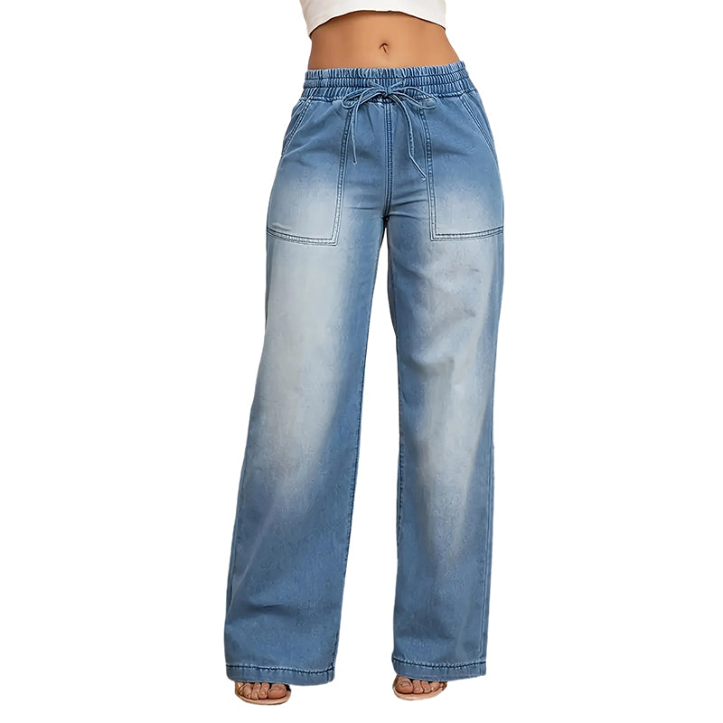 🥰Women's Drawstring Waist Wide-Leg Denim Jeans