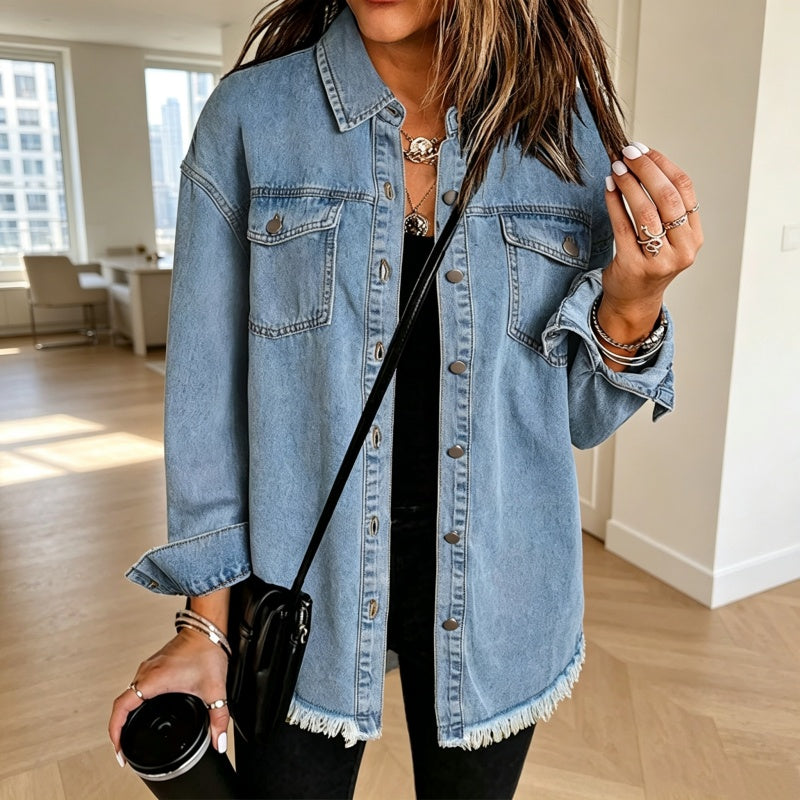 💖Black Friday Mega Deal – 50% off!💖 👚Women's Raw Edge Ripped Denim Jacket