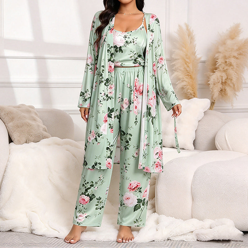 Women's Elegant Floral 3-Piece Pajama Set