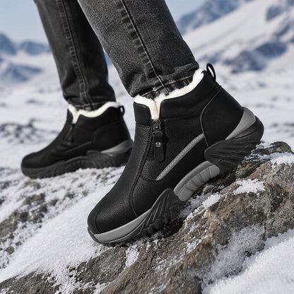 🥾 Men's Fleece-Lined Leather High-Tops | Warm Side-Zip Winter Boots – Non-Slip Grip for Cold Weather ✨
