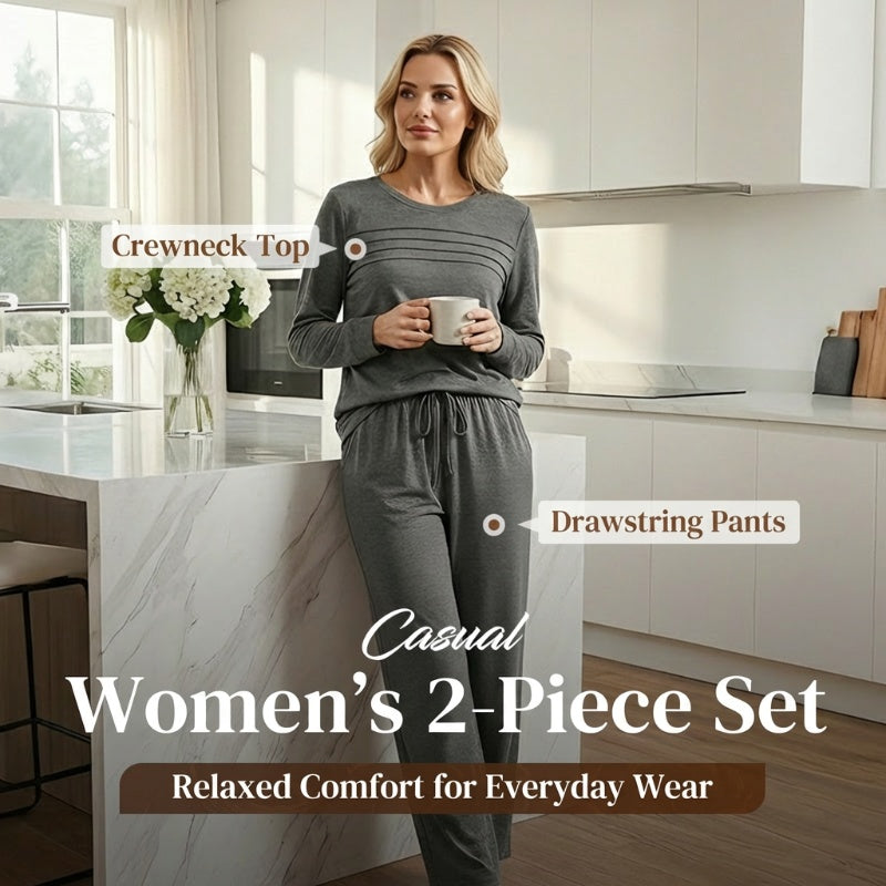 🔥 Women's Round-Neck Top and Drawstring Pants Set ✨