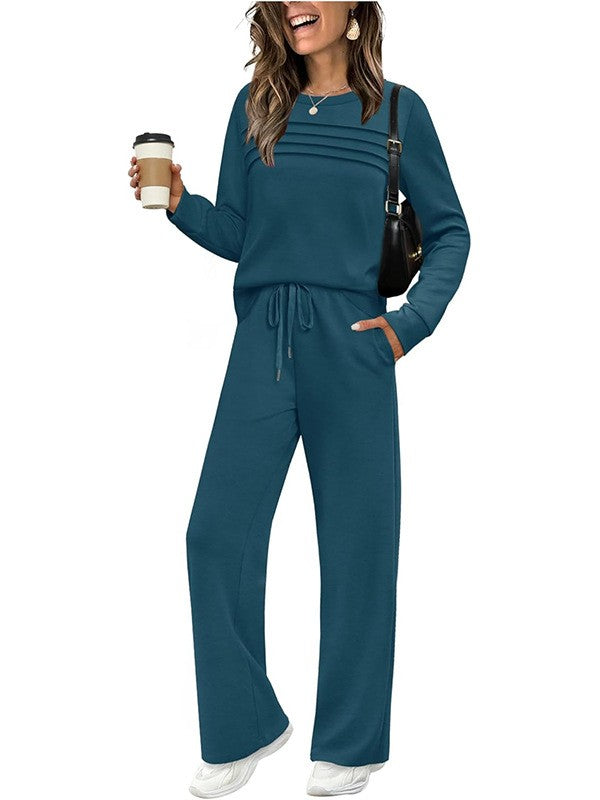 🔥 Women's Round-Neck Top and Drawstring Pants Set ✨
