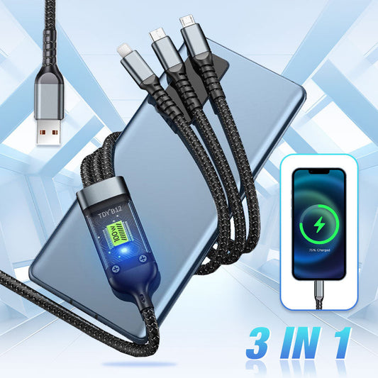 100 W superrychlé nabíjení, průhledný datový kabel 3 v 1