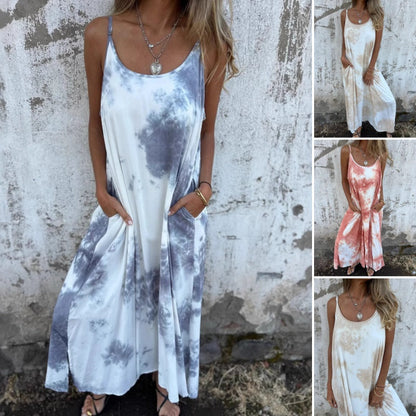 Dámské Tie Dye Gradient barva tištěné špagety popruh šaty