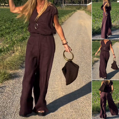 Souprava volného topu a kalhot s vysokým pasem