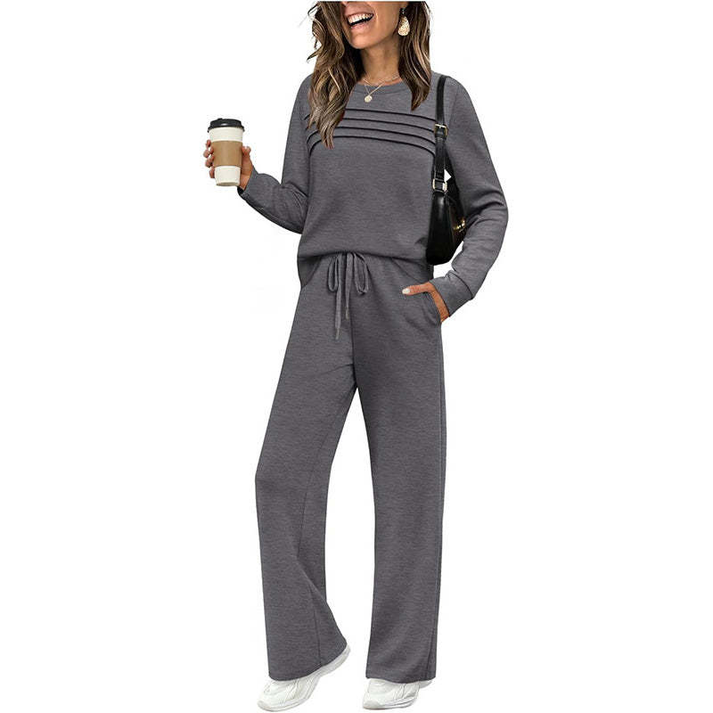 🔥 Women's Round-Neck Top and Drawstring Pants Set ✨