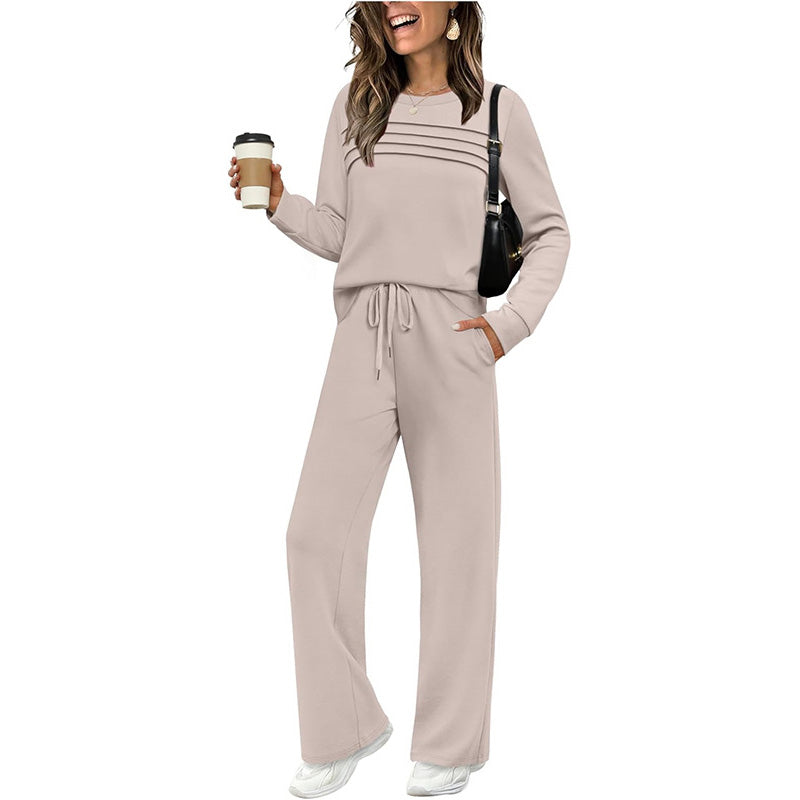 🔥 Women's Round-Neck Top and Drawstring Pants Set ✨