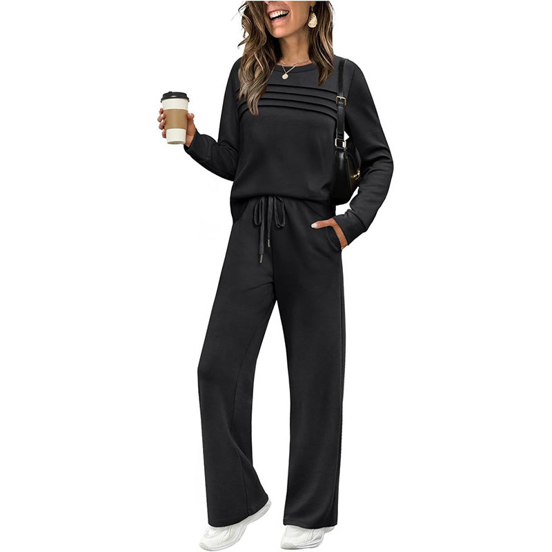 🔥 Women's Round-Neck Top and Drawstring Pants Set ✨