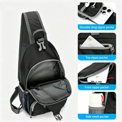 🎒 50% OFF! ✨ Men's Outdoor Sling Bag – Multi-Pocket, Water-Resistant, Breathable Back 🌦️