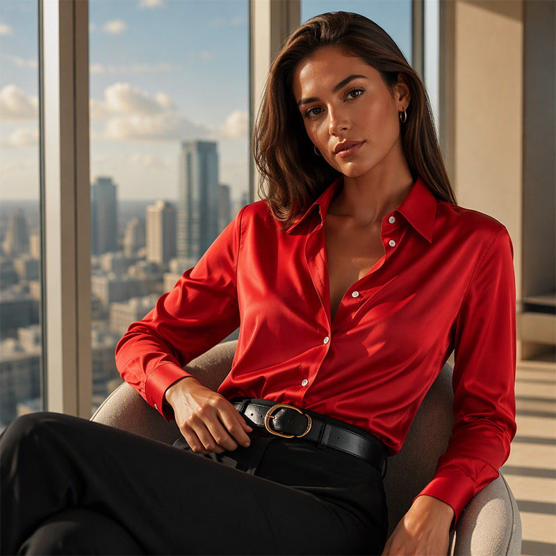 ✨Button-Down, Versatile Layering – Women's Satin Long-Sleeve Shirt ✨