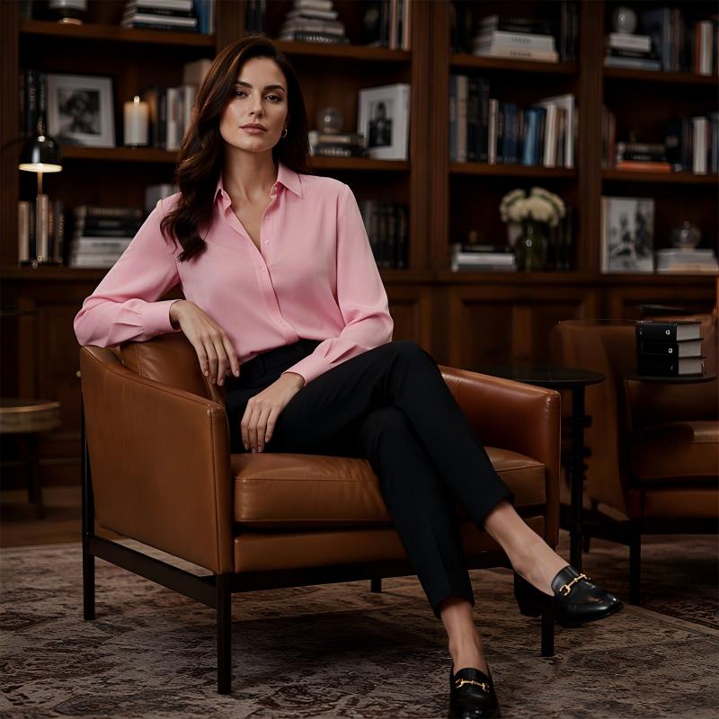 ✨Button-Down, Versatile Layering – Women's Satin Long-Sleeve Shirt ✨