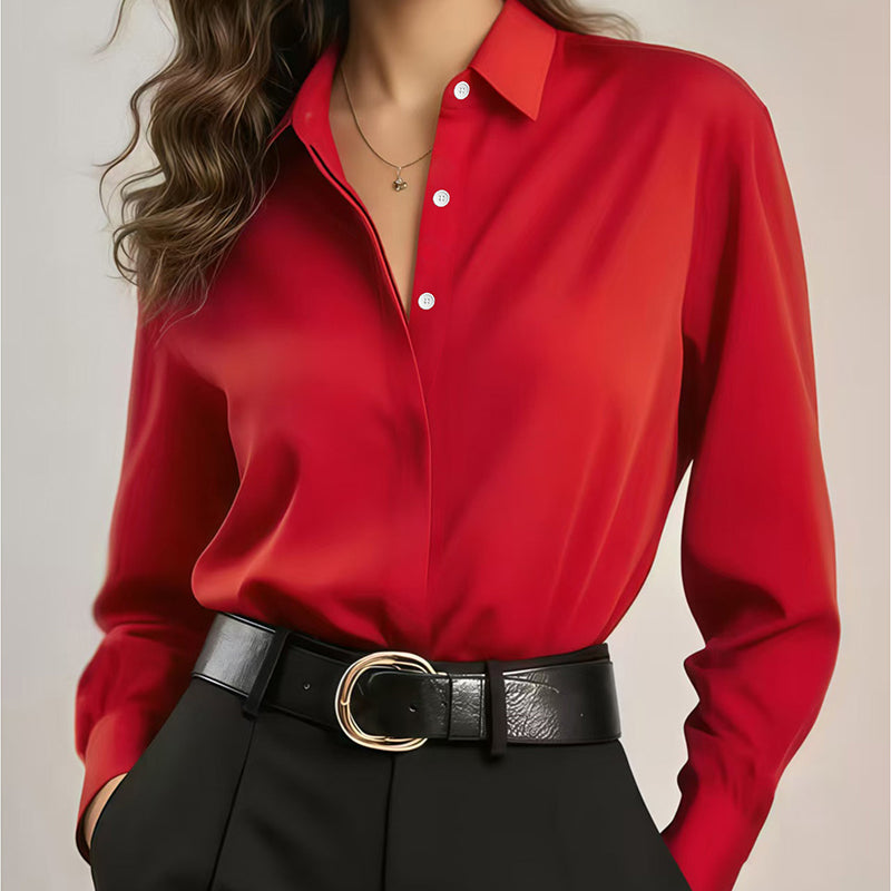 ✨Button-Down, Versatile Layering – Women's Satin Long-Sleeve Shirt ✨