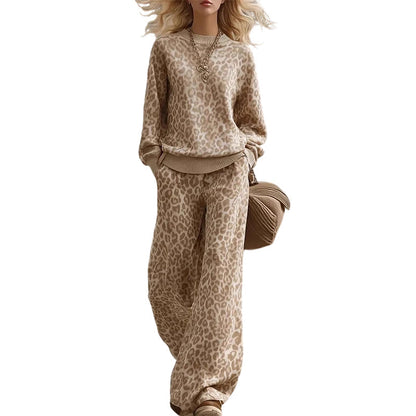 ⏰ Last Day of the Sale – 50% OFF ✨Women's Leopard Print Sweatshirt & Wide-Leg Pants Set