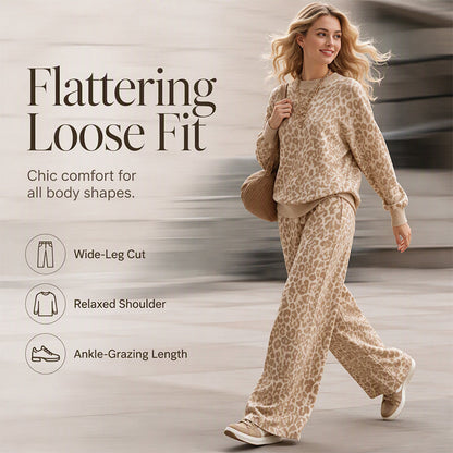 ⏰ Last Day of the Sale – 50% OFF ✨Women's Leopard Print Sweatshirt & Wide-Leg Pants Set