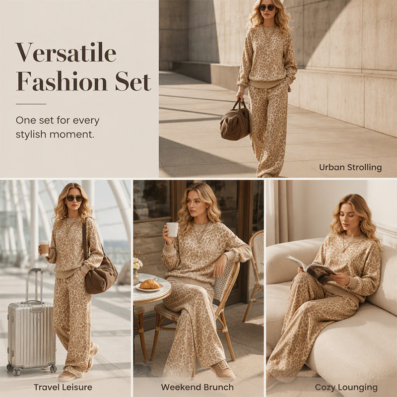 ⏰ Last Day of the Sale – 50% OFF ✨Women's Leopard Print Sweatshirt & Wide-Leg Pants Set