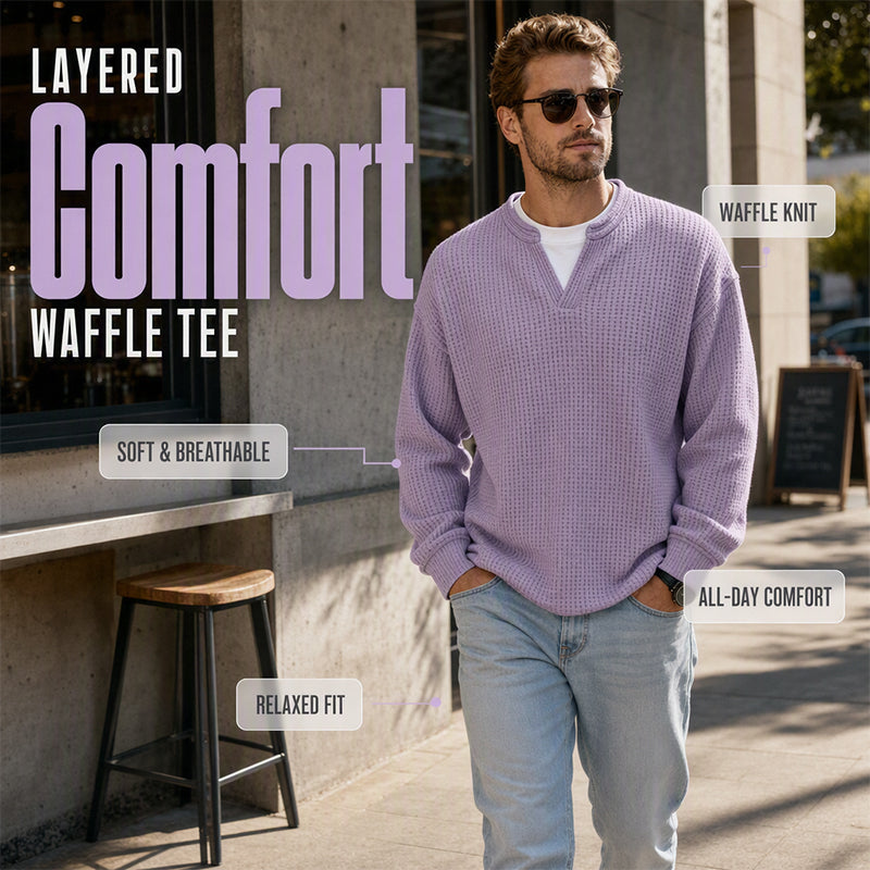 👕 Timeless Comfort | Men's Textured Waffle Layered-Look Long-Sleeve Tee