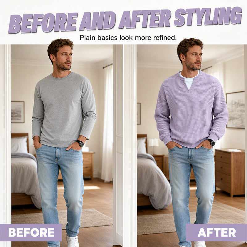 👕 Timeless Comfort | Men's Textured Waffle Layered-Look Long-Sleeve Tee