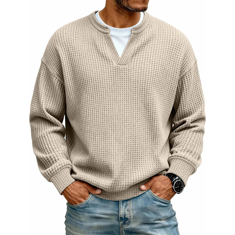 👕 Timeless Comfort | Men's Textured Waffle Layered-Look Long-Sleeve Tee