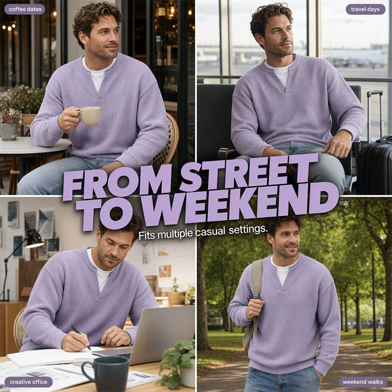 👕 Timeless Comfort | Men's Textured Waffle Layered-Look Long-Sleeve Tee