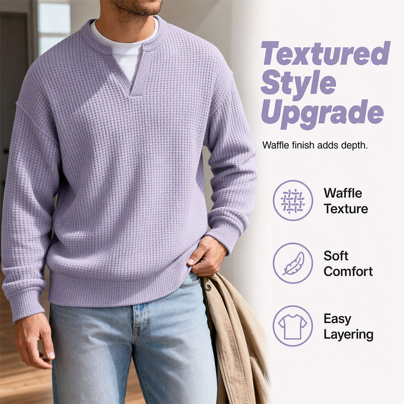 👕 Timeless Comfort | Men's Textured Waffle Layered-Look Long-Sleeve Tee