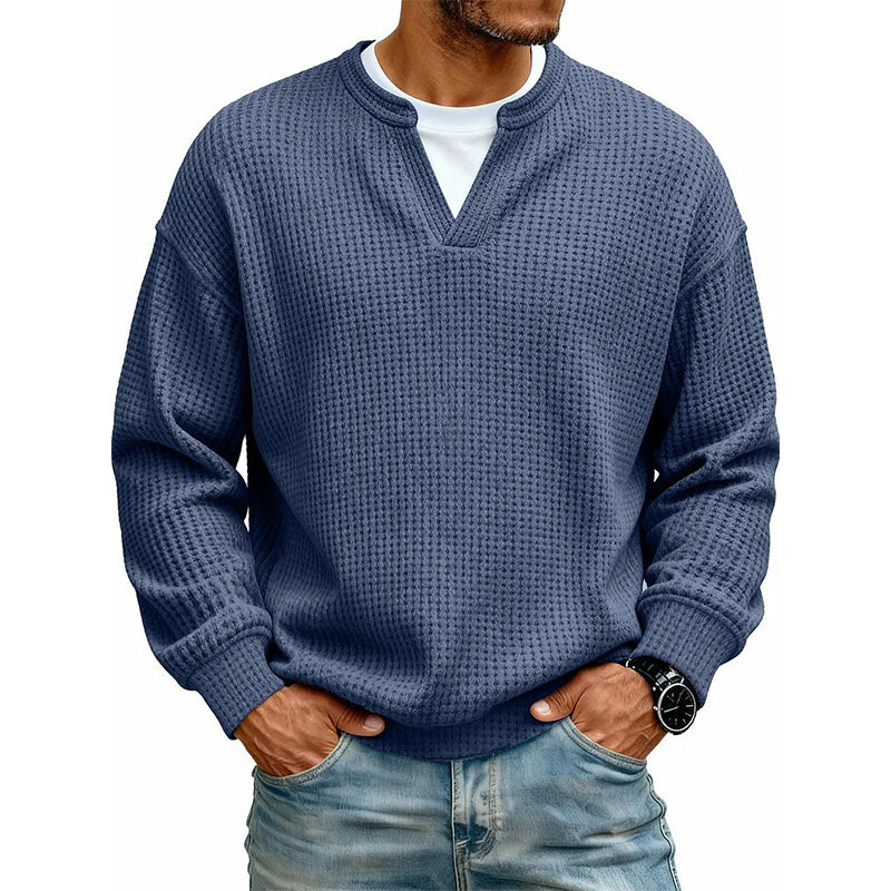 👕 Timeless Comfort | Men's Textured Waffle Layered-Look Long-Sleeve Tee