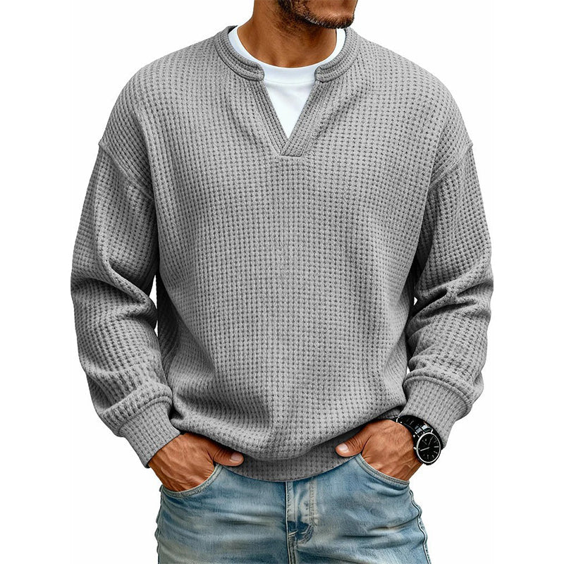 👕 Timeless Comfort | Men's Textured Waffle Layered-Look Long-Sleeve Tee