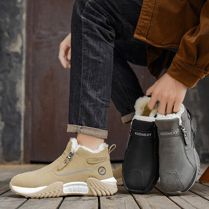 🥾 Men's Fleece-Lined Leather High-Tops | Warm Side-Zip Winter Boots – Non-Slip Grip for Cold Weather ✨