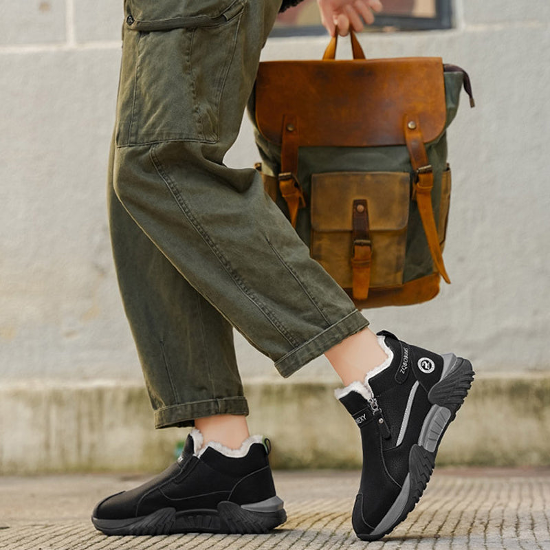 🥾 Men's Fleece-Lined Leather High-Tops | Warm Side-Zip Winter Boots – Non-Slip Grip for Cold Weather ✨