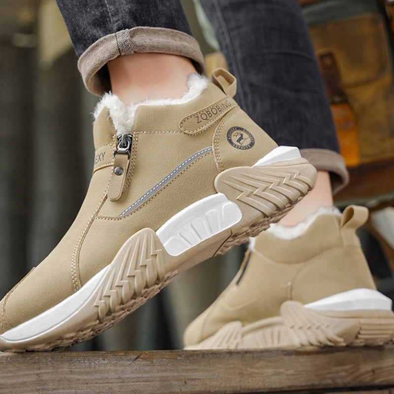 🥾 Men's Fleece-Lined Leather High-Tops | Warm Side-Zip Winter Boots – Non-Slip Grip for Cold Weather ✨