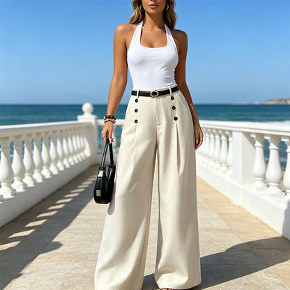 🖤Black Friday Sale:50% OFF🖤✨ Double-Button Detail, Flattering Drape | Women's High-Waist Wide-Leg Pants