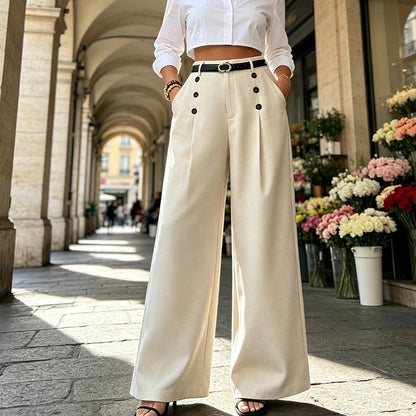 🖤Black Friday Sale:50% OFF🖤✨ Double-Button Detail, Flattering Drape | Women's High-Waist Wide-Leg Pants