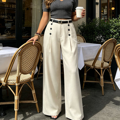 🖤Black Friday Sale:50% OFF🖤✨ Double-Button Detail, Flattering Drape | Women's High-Waist Wide-Leg Pants