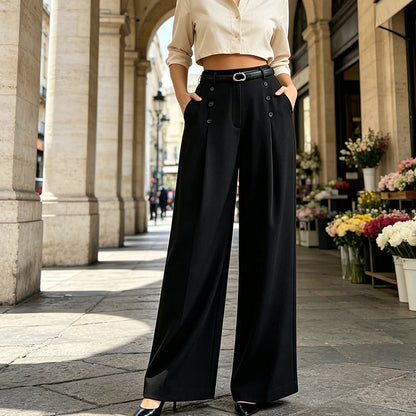 🖤Black Friday Sale:50% OFF🖤✨ Double-Button Detail, Flattering Drape | Women's High-Waist Wide-Leg Pants