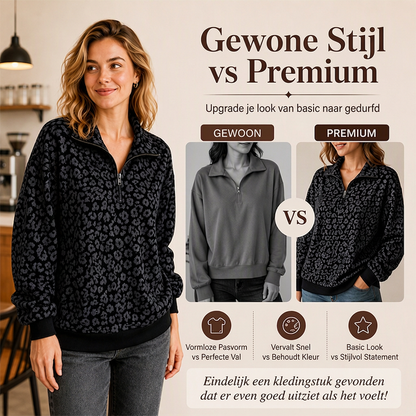 Luipaard Half-Zip Sweater met Opstaande Kraag