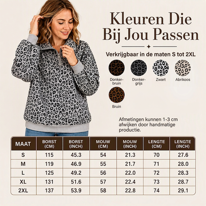 Luipaard Half-Zip Sweater met Opstaande Kraag