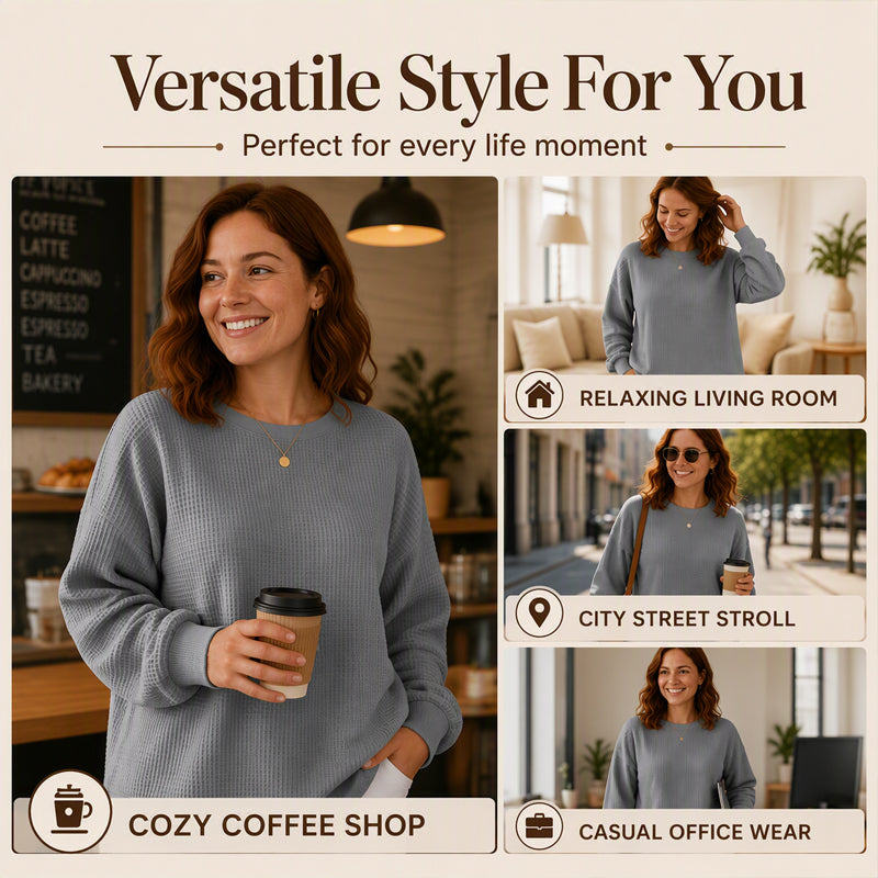 Textured Look, Relaxed Fit | Women's Waffle-Knit Loose-Fit Sweatshirt