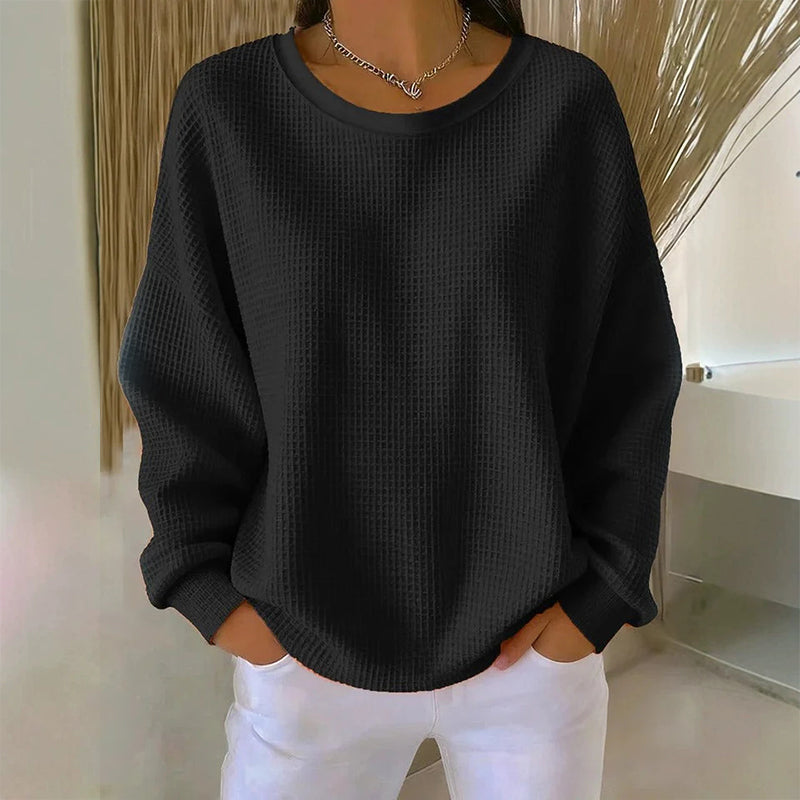 Textured Look, Relaxed Fit | Women's Waffle-Knit Loose-Fit Sweatshirt