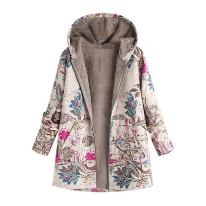 Vintage Leaf Print & Hooded — Women’s Coat 🍂🧥