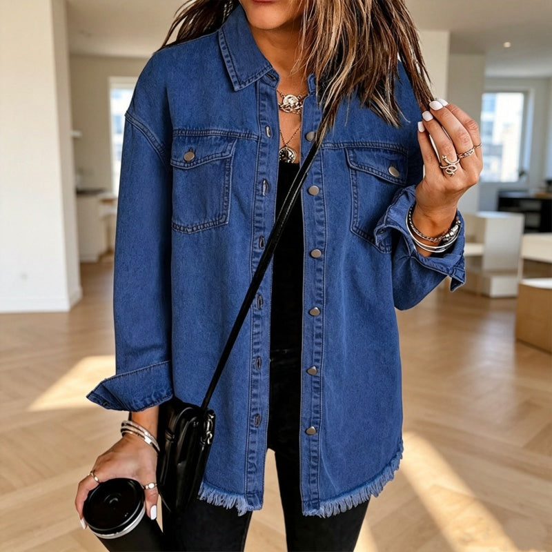 💖Black Friday Mega Deal – 50% off!💖 👚Women's Raw Edge Ripped Denim Jacket