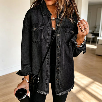 💖Black Friday Mega Deal – 50% off!💖 👚Women's Raw Edge Ripped Denim Jacket