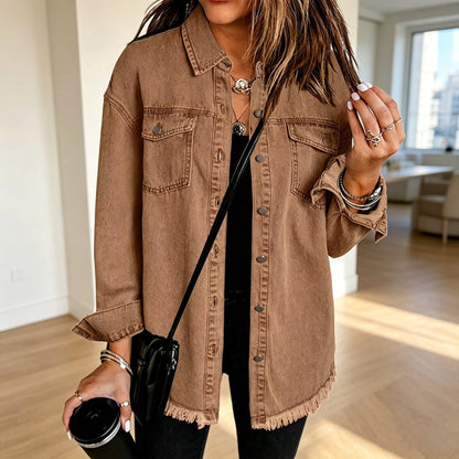 💖Black Friday Mega Deal – 50% off!💖 👚Women's Raw Edge Ripped Denim Jacket