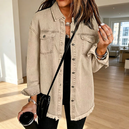 💖Black Friday Mega Deal – 50% off!💖 👚Women's Raw Edge Ripped Denim Jacket