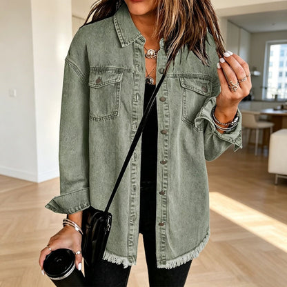 💖Black Friday Mega Deal – 50% off!💖 👚Women's Raw Edge Ripped Denim Jacket