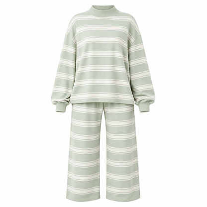 Womens Casual Long Sleeve Top and Pants Two Piece Set Fashion Striped Lounge Set