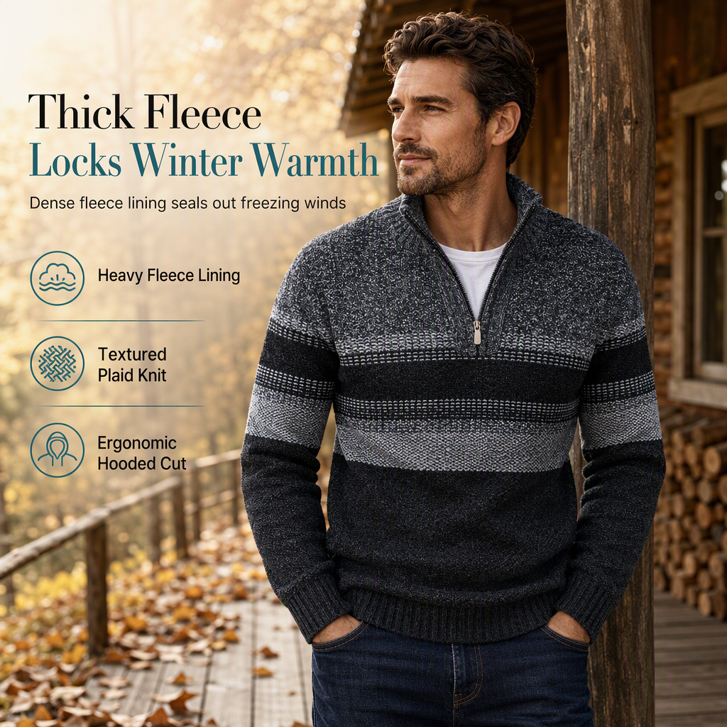 👕 Men's Hooded Fleece Plaid Sweater