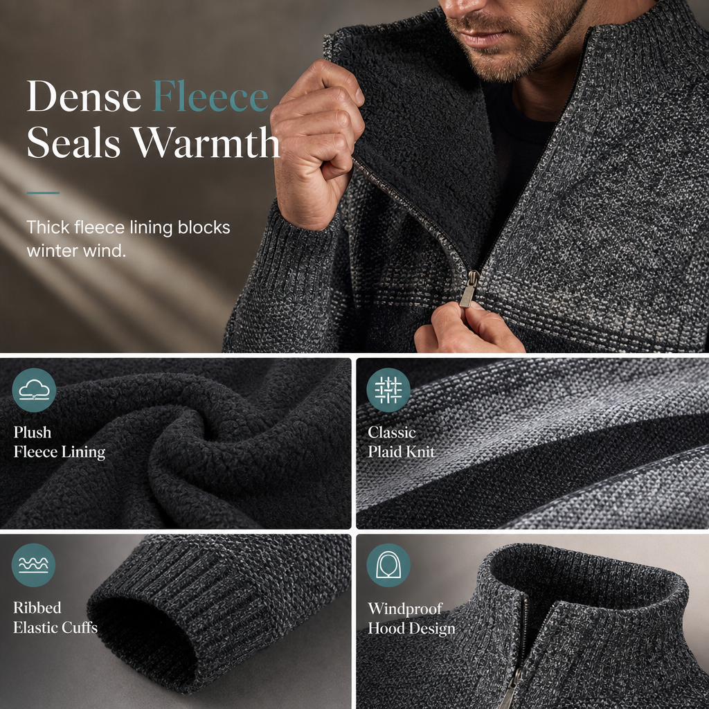 👕 Men's Hooded Fleece Plaid Sweater