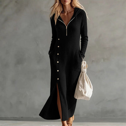 ✨Cozy Ribbed Knit!👗Women's Hooded Maxi Dress 🛍️