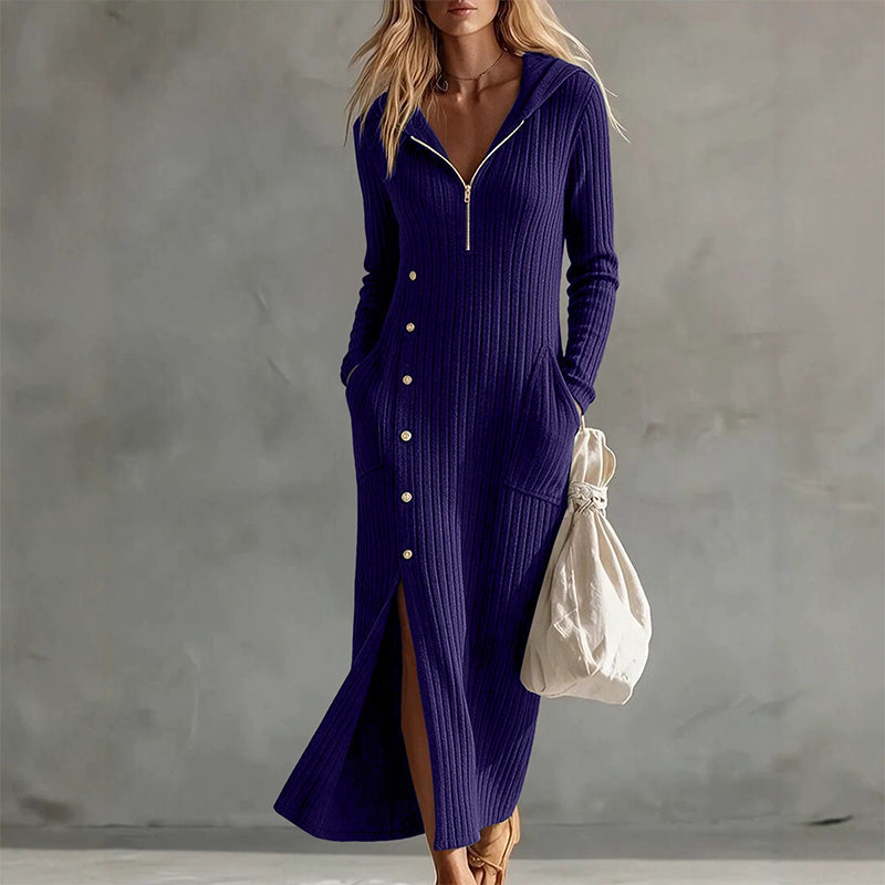 ✨Cozy Ribbed Knit!👗Women's Hooded Maxi Dress 🛍️